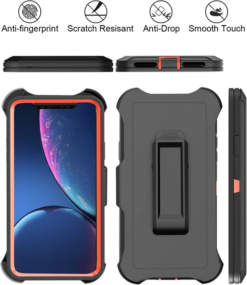 iPhone XR Case - Rugged 3-in-1 Full Body Protection, Heavy Duty Military Grade, Kickstand Holster & 2 Screen Protectors