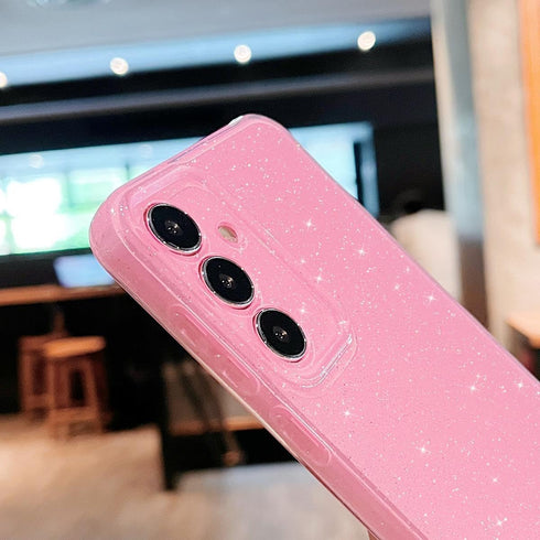 Compatible with Samsung Galaxy S23 FE Case, Cute Neon Bright Color Glitter Bling Thin Slim Shockproof Case, Pink
