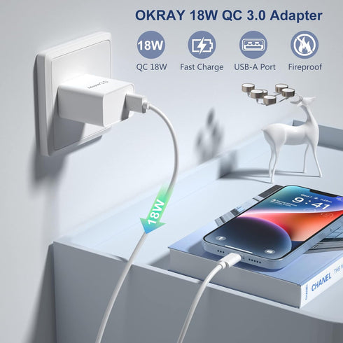 USB Wall Plug, OKRAY 2-Pack 18W Fast Charging Block, Quick Charge Power Adapter for iPhone, iPad, Samsung