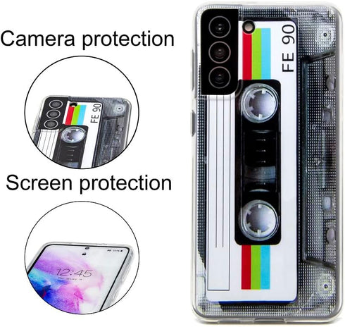FAteam Case for Galaxy S21 Plus 5G - Shockproof Scratchproof TPU Soft Bumper Retro Cassette Tape Case