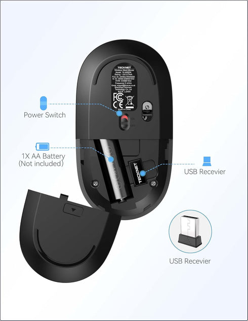 TECKNET 2.4G 4800 18 Wireless Mouse, Computer Mouse for Laptop, DPI Silent Mouse with USB Receiver, Slim Portable
