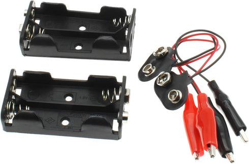2Sets 2X 1.5V Battery Holder with T Type Wired Alligator Clip Standard Snap Connector kit 3V