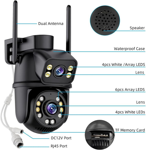 ICSEE WiFi Camera Security, 6MP Dual Lens, Wireless PTZ, Waterproof, Human Detection, Full Color Night Vision 65ft,