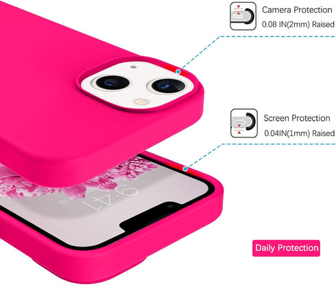 DOMAVER iPhone 13 Case - Hot Pink Silicone Soft Gel with Microfiber Lining for Cushion Protection.
