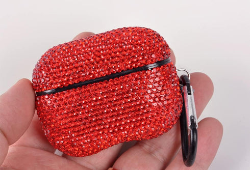 Sparkly Diamond Case for AirPods Pro 1&2 - Shockproof Rhinestone Cover Skin with Keychain, Rro Red