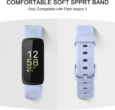 Meliya Compatible with Fitbit Inspire 3 Bands for Women Men, Floral Engraved Silicone Straps Replacement Wristband for Fitbit Inspire 3 Fitness Tracker