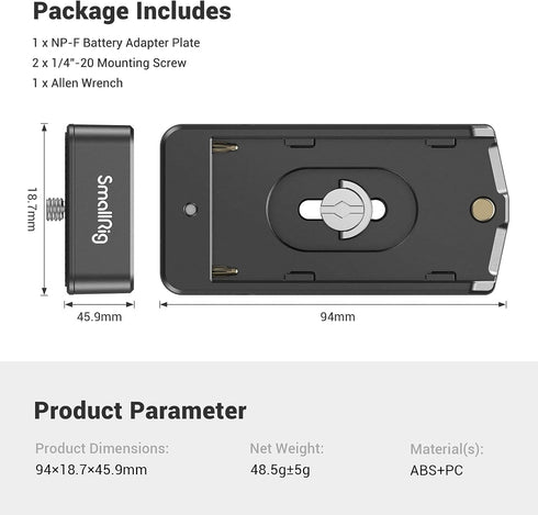 SmallRig NP-F Battery Adapter Plate Lite for Sony NP-F Battery, with 12V/7.4V Output Port, LED Low Battery Indicator