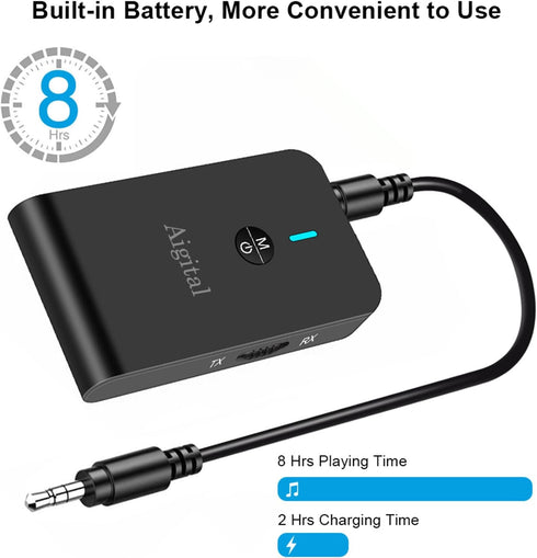 Bluetooth Transmitter for TV PC, 2 in 1 Audio Adapter with 3.5mm Jack, Low Latency, Built-in Microphone
