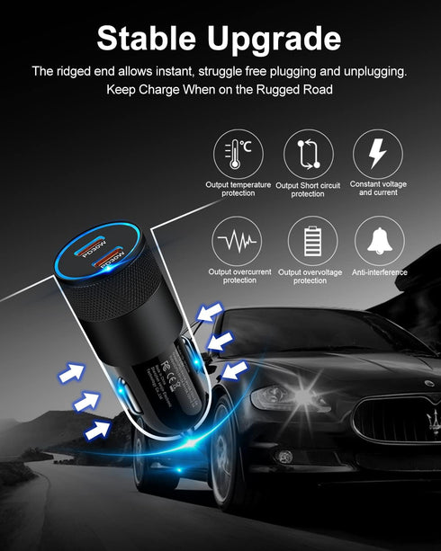 60W USB C Car Charger, 2 Pack AILKIN USB C Cigarette Lighter Adapter Fast Charging Dual Port Type C Charger Compatible
