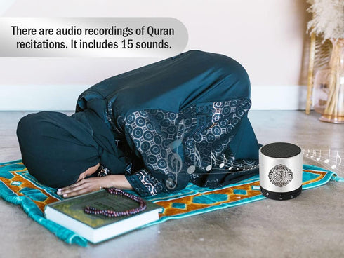 Digital Quran Speaker FM Radio, Silver Color, Remote Control, 18 Reciters & 15 Translations, Quality Qur'an Player,
