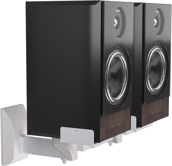 suptek Dual Side Clamping Bookshelf Speaker Wall Mounting Bracket, Holds Up to 55 lbs, White