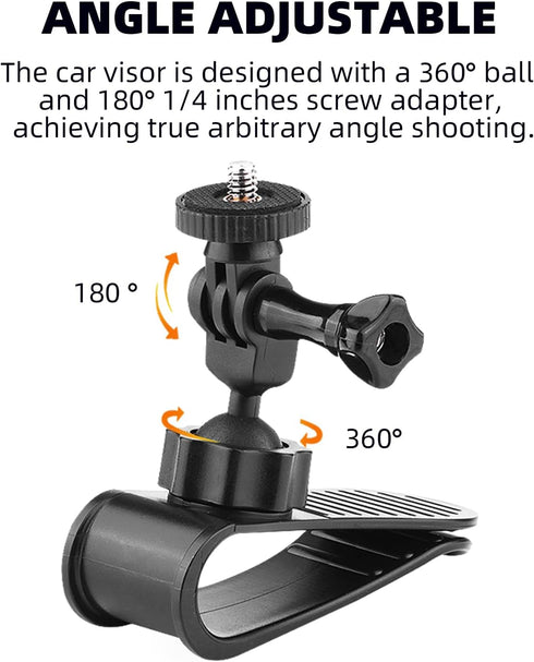 Car Sun Visor Mount for Insta360 X4 X3 X2 DJI Osmo Pocket 3 Action 4 3 Gopro 12 11 10 9 8 7 Car Sun Visor Holder with Phone Clip for Vlog/Video POV Mount Smartphone Accessories