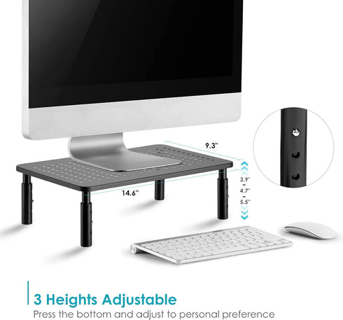 TV/Monitor Riser Desktop Stand - Sturdy Metal Laptop Shelf for Printer, iMac, 3 Height Adjustable PC, 2 Pack