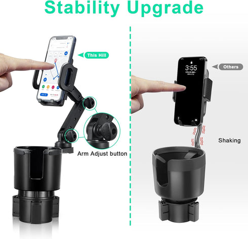 Car Cup Holder Expander with Phone Mount, 360° Rotation Cell Phone Holder for Car, Compatible with iPhone All