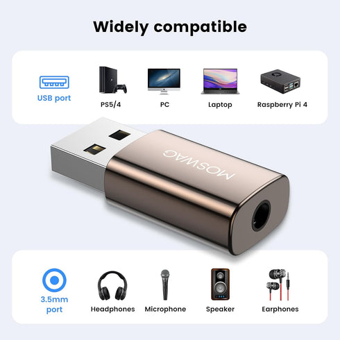 MOSWAG USB to 3.5mm Audio Jack Adapter (2 Pack), USB to Audio Aux Adapter, External Sound Card Converter