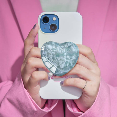 Expanding Mobile Cell Phone Grip Heart Shape Glass Holder for Smartphones, Sliver Shell