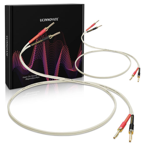 UCINNOVATE 14 AWG OFC Speaker Cable with Gold-Plated Pin Banana Plugs, Audiophile HiFi 3m/9.8Ft White Speaker Wire for