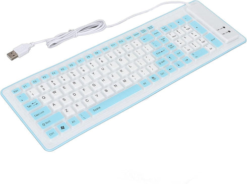 Heayzoki 103 Keys Foldable Silicone Keyboard - USB Wired Rollup Soft Rubber Keyboard for PC Laptop Desktop (Blue)