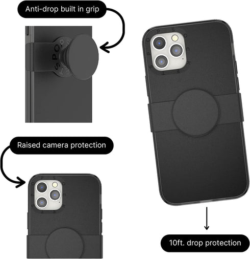 PopSockets iPhone 12/12 Pro Case with Repositionable Slide Grip, Compatible with MagSafe - Black