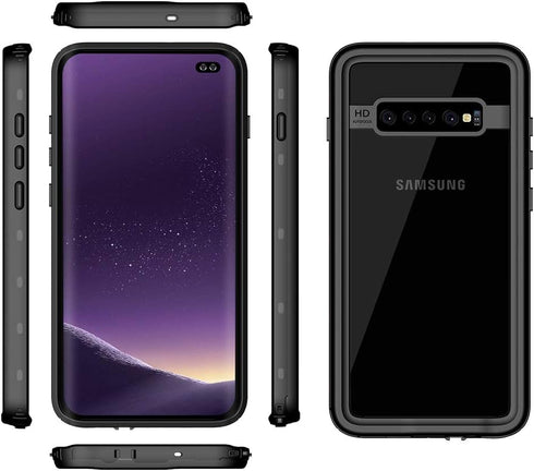 Waterproof Case for Galaxy S10+ Plus, Built-in Screen Protector, Full Body Shockproof Rugged Case, Black