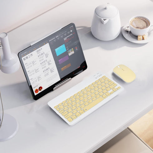 Super Space Wireless Bluetooth Keyboard and Mouse Combo, Ultra-Thin 2.4 GHz for iPad Pro/Air and Other Devices, Yellow
