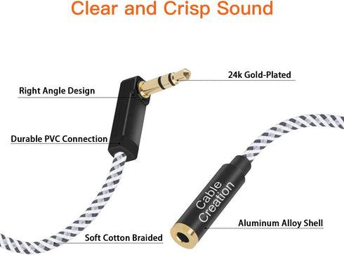 CableCreation 3.5mm Male to Female Stereo Jack Extension Cable - 2 Pack for Phones, Headphones, Speakers, and More.