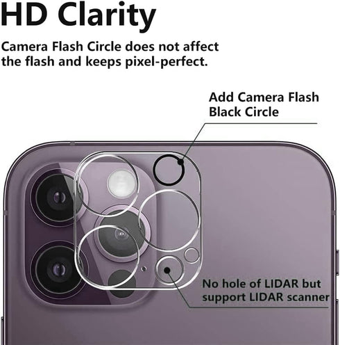 3PCS Rear Back Camera Lens Protector Tempered Glass for iPhone 14 Pro/ 14 Pro Max - HD Clear Full Coverage Guard