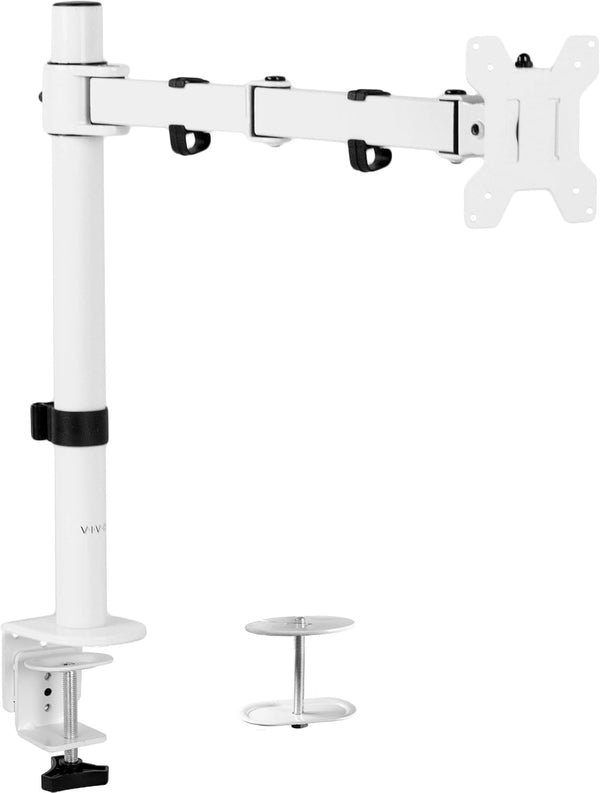 VIVO Single Monitor Arm Desk Mount, Holds Screens up to 32 Inch, Fully Adjustable Stand, White, STAND-V001W