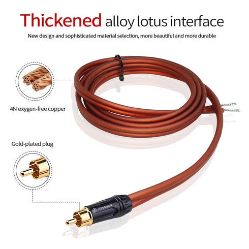 Yuchenfeng 14AWG Zero-Noise(1FT 2PCS) Gold-Plated RCA to Bare Wire Speaker Cable - OFC Copper Audio Cable