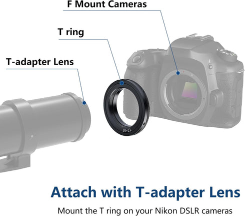 Lightdow T/T2 Mount Lens Adapter Ring for Nikon D5500 D3300 D3200 D5300 D3400 D7200 D750 D3500 D7500 D500 D600