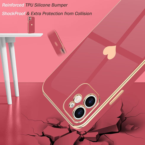 Teageo Cute Love-Heart Luxury Bling Phone Case for iPhone 12, Soft Back Cover with Raised Full Camera Protection
