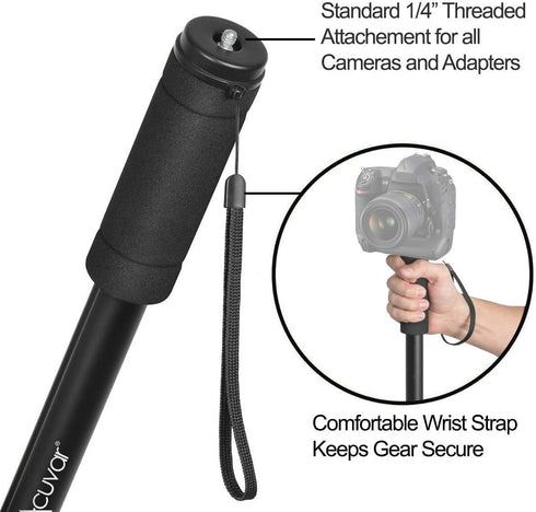 Acuvar 65 Inch 4-Section Camera Monopod Lightweight Aluminum Monopod with Safety Strap for DSLR & Mirrorless Cameras