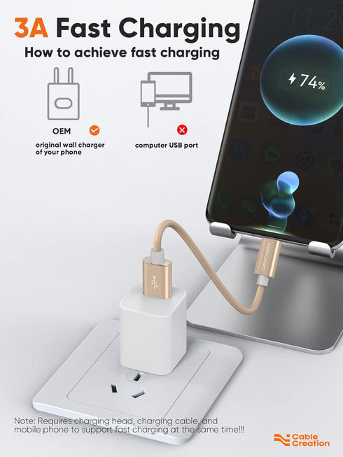 CableCreation USB A to USB C Cable 6 inch, Durable Fast Charging 3A 480Mbps Data Short USB to C Cable for Power Bank