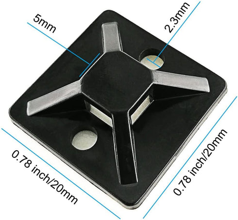HS Zip Tie Mounts 3/4 Inch - 100 Pack Self Adhesive Cable Wire Tie Mounting Base Holder (Black Squares).
