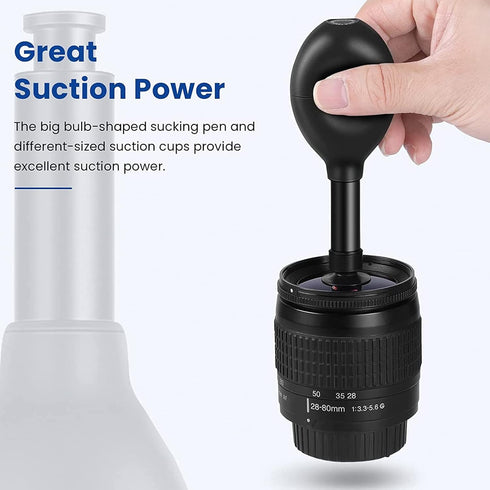 Lens Sucker Kit 8-in-1 with 7 Interchangeable Suction Cups, Strong Suction Manual Vacuum Suction Pen Lens Puller for