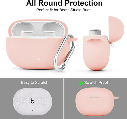 AIRSPO Silicone Case for Beats Studio Buds, Soft Protective Cover with Keychain, 2021, Pink