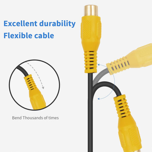 Duttek 90 Degree Short RCA Extension Cable 6in/15cm, 24K Gold-Plated RCA Subwoofer Cable, Male to Female Audio Cable (2