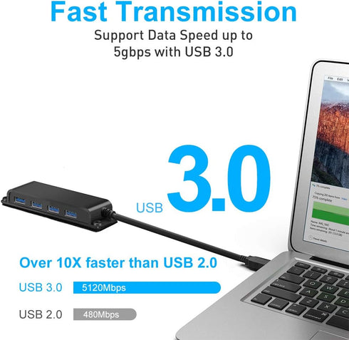 4-Port USB 3.0 Portable Desk Hub, Fixable USB Data Hub with 3.3ft Cable for MacBook, iMac, Notebook PC