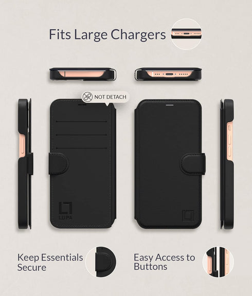 LUPA Legacy iPhone 13 Wallet Case - Slim Durable Faux Leather Flip Case with Card Holder for Men and Women