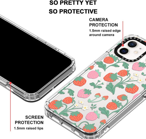 MOSNOVO Clear Shockproof TPU Case for iPhone 12 & 12 Pro, Buffertech 6.6 ft Drop Impact, Strawberry Garden Design