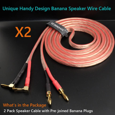 UCINNOVATE 2 Pack 13 AWG Speaker Wire with Gold-Plated Right Angle Banana Plugs, 3m HiFi Audio Cable