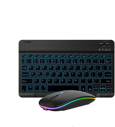 Ultra-Slim Bluetooth Keyboard and Mouse - Portable Mini Wireless Keyboard Rechargeable 7-Color Backlit for iPad iPhone