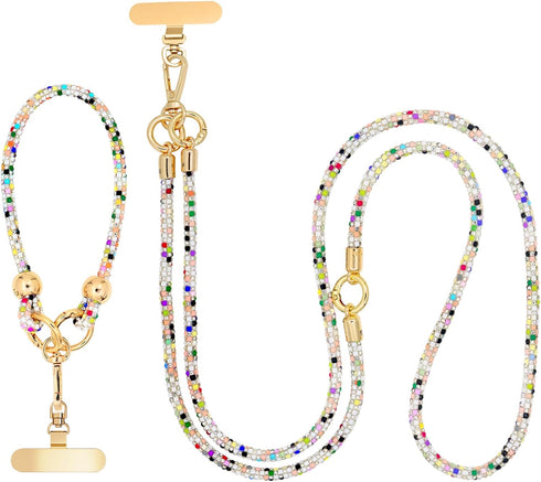 Crystal Phone Strap Crossbody and Wrist Lanyard, Anti Theft Layered & Wrist