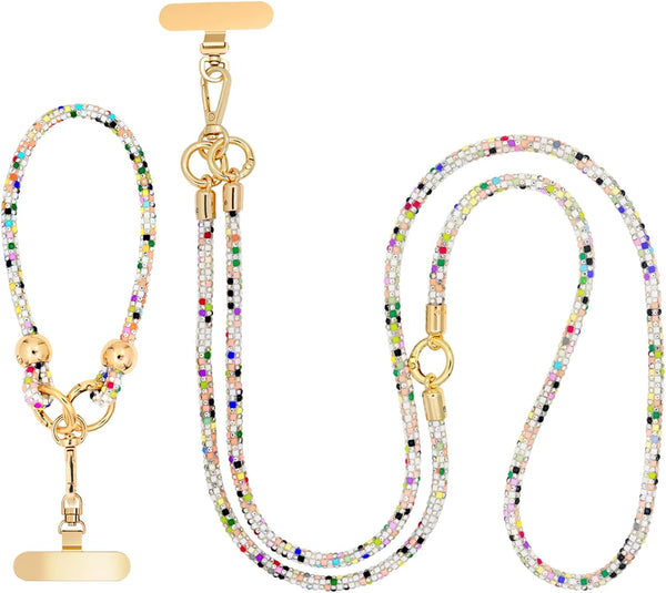 Crystal Phone Strap Crossbody and Wrist Lanyard, Anti Theft Layered & Wrist