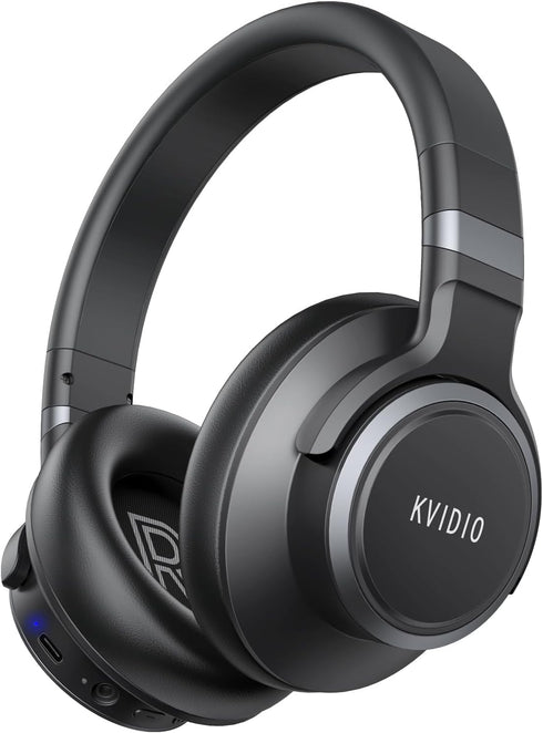 KVIDIO Active Noise Cancelling Headphones with Microphone, 65 Hours Playtime, Deep Bass, Hi-Fi Stereo Sound (Black)