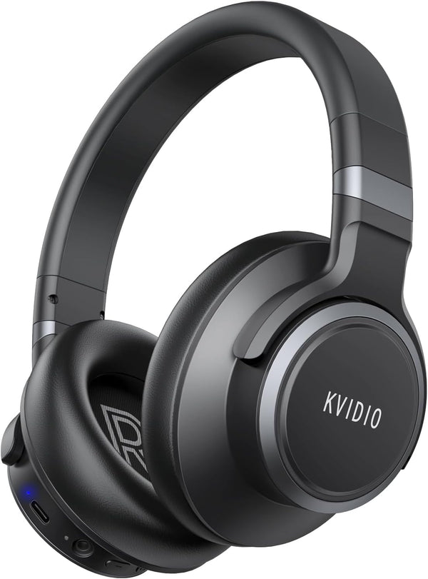 KVIDIO Active Noise Cancelling Headphones with Microphone, 65 Hours Playtime, Deep Bass, Hi-Fi Stereo Sound (Black)