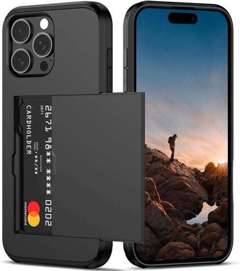Nvollnoe Compatible with iPhone 16 Pro Max Case with Card Holder Dual Layer