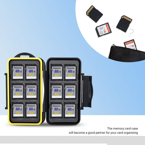 12 Slots SD Card Case Holder, Waterproof Anti-Shock SD/SDHC/SDXC Card Storage with Carabiner