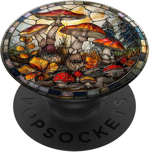 Vintage Colorful Stained Glass Style Cottagecore Mushroom Standard PopSockets PopGrip