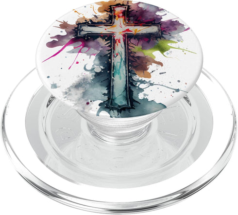 Christian Cross Watercolor Illustration PopSockets PopGrip for MagSafe